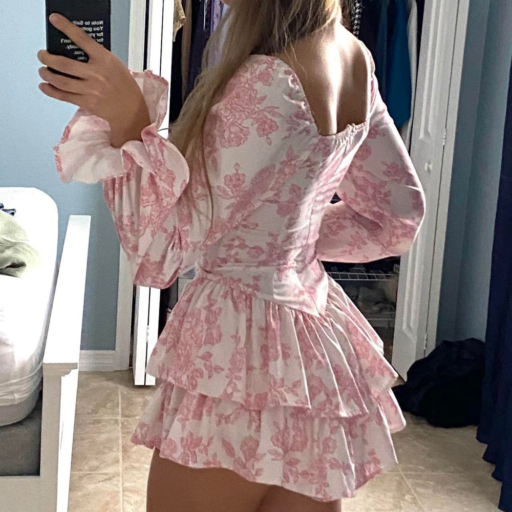 Pink Floral Ruffle Dress - Picture 2 of 5